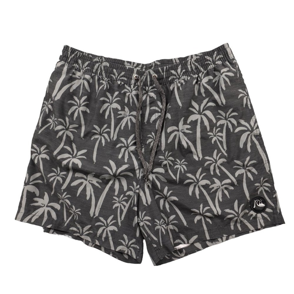 Quiksilver Swim Trunks Mens Size XL Recycled Black Grey All Over Print Palm Tree